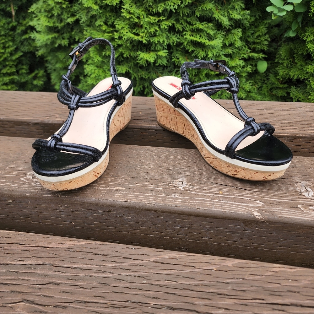 Authentic Prada Wedge Sandals 37.5 US 7.5  Premier quality made in Italy  🇮🇹